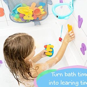 Comfylife 2 x Mesh Bath Toy Organizer + 6 Ultra Strong Hooks + 36 Bath Letters & Numbers – Eco-Safe, Fun, Educational Foam Baby Bath Letters and Perfect Toy Storage Net for Baby Bath Toys & More