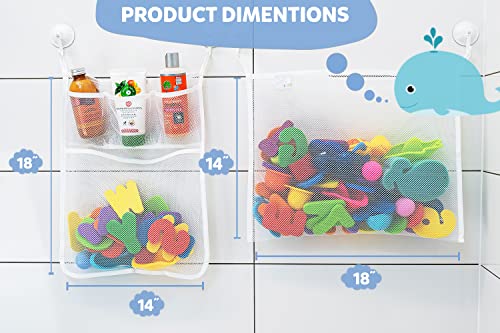 Comfylife 2 x Mesh Bath Toy Organizer + 6 Ultra Strong Hooks + 36 Bath Letters & Numbers – Eco-Safe, Fun, Educational Foam Baby Bath Letters and Perfect Toy Storage Net for Baby Bath Toys & More