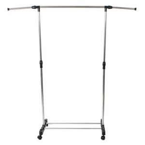 Simply-Me Clothes Garment Rack Rolling Portable Hanging Rack,Adjustable Extendable Hanger Rail Collapsible Clothing Rack Shelf with Lockable Wheel,Silver