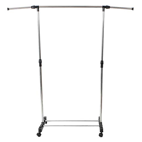 Simply-Me Clothes Garment Rack Rolling Portable Hanging Rack,Adjustable Extendable Hanger Rail Collapsible Clothing Rack Shelf with Lockable Wheel,Silver