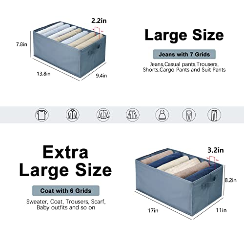 PYRMONT Drawer Organizers for Clothing, Wardrobe Clothes Organizer for jeans with Large Grid,Clothes Organizer for Folded Clothes,Clothes Drawer Organizer for Jeans Pants (2PACK, 7Grid)