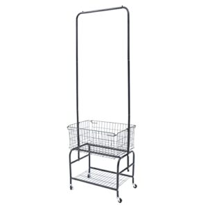 fetcoi metal rolling laundry cart garment rack, laundry hamper basket cart with metal wire storage rack and hanging rack on wheels, black