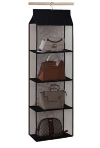hanging handbag purse closet organizer,4 layers shelves,wardrobe closet space saving organizers system, storage bag purse,dust proof hanging saving purse organizers system (black).