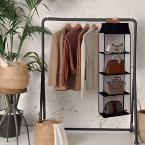 Hanging Handbag Purse Closet Organizer,4 Layers Shelves,Wardrobe Closet Space Saving Organizers System, Storage Bag Purse,Dust Proof Hanging Saving Purse Organizers System (Black).