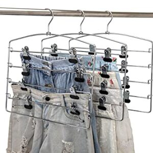 3 Quality Multi Pants Hangers, Space-Saving Multi-Bar Metal Pants Hangers, Stable with Non-Slip Foam Padding, Swivel Hook for 5 Jeans Each, Suit Pants, Scarves, Towels, Trousers (Skirt, 3)