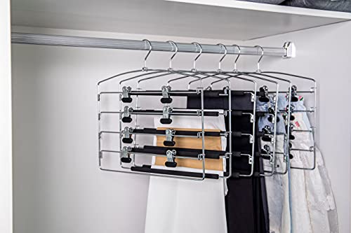 3 Quality Multi Pants Hangers, Space-Saving Multi-Bar Metal Pants Hangers, Stable with Non-Slip Foam Padding, Swivel Hook for 5 Jeans Each, Suit Pants, Scarves, Towels, Trousers (Skirt, 3)