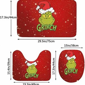 ZMME Christmas Shower Curtain 4-Piece Set, with Non-Slip Carpet, Toilet lid and Bath mat, 12 Hooks Christmas Shower Curtain Bathroom Set Holiday Home Decoration