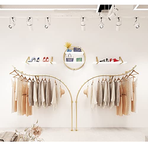 Household Products Wall Mount Clothing Rack Garment Rack,Modern Wall Decoration Curved Storage Rod,Metal Garment Rack for Clothes Retail Display Stand, Gold, 250cm