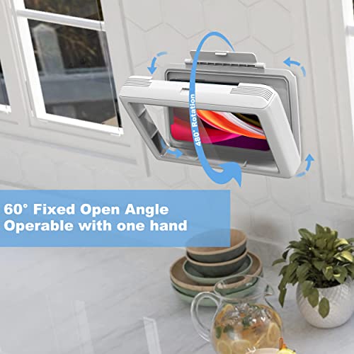 URROY Shower Phone Holder Waterproof Anti Fog 480° Rotatable Bathroom Phone Mirror Wall Mount Guardian Case Shelf Stand for Bathtub Kitchen Universal Shower Accessories for All Cell Phone Up to 6.8"