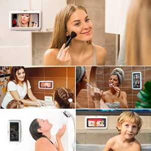 URROY Shower Phone Holder Waterproof Anti Fog 480° Rotatable Bathroom Phone Mirror Wall Mount Guardian Case Shelf Stand for Bathtub Kitchen Universal Shower Accessories for All Cell Phone Up to 6.8"