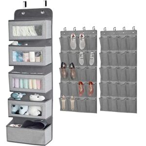 over the door hanging shoe rack organizer for closet, kids shoes storage holder with 40 large mesh pockets & sturdy hooks for door and wall