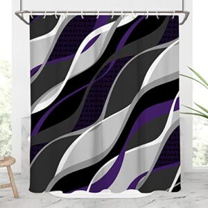aatter purple shower curtain black grey gray white modern dark accent lavender lilac boho abstract weave textured neutral plum geometric stripe home bathroom decor bathtub set, 60x72, contemporary