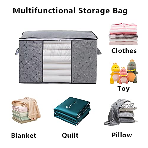 MIXGYS 4Pack Large Capacity Clothes Storage Bag Organizer 90L Clothes Storage Bags for Blanket, Bedding, Comforter, Foldable Organization with Reinforced Handle & Zippers for Closet and Under-bed Storage