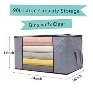 MIXGYS 4Pack Large Capacity Clothes Storage Bag Organizer 90L Clothes Storage Bags for Blanket, Bedding, Comforter, Foldable Organization with Reinforced Handle & Zippers for Closet and Under-bed Storage