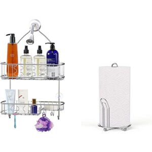 simple houseware bathroom hanging shower head caddy organizer + paper towel holder, chrome