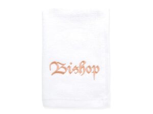 swanson christian products embroidered hand towels - 'bishop' - gifts for pastor, clergy, & ministers - pastor towel - cotton towel - white with gold lettering