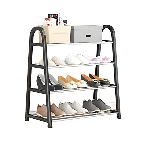 Free Standing Shoe Rack 4-Tier A Shape Shoe Stand 12-16 Pair Shoe Organizer Easy Assembly Stackable Shoe Storage Shelf for Entryway, Closet, Garage, Bedroom, Cloakroom (Color : Black+Silver, Size :