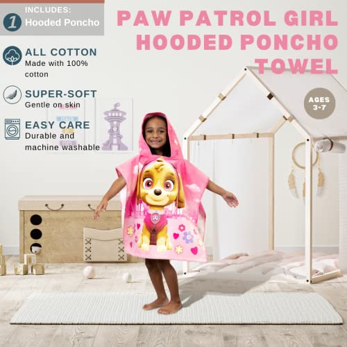 Franco Paw Patrol Girls Kids Beach/Pool/Bath/Camping Hooded Towel Poncho 24" X 22", Absorbent Cotton Cover up, (Official Licensed Paw Patrol Product)