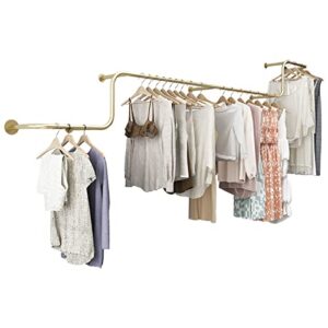 modern simple floating clothing rack wall mounted retail garment rack display rack ,gold metal garment bracket frame commercial clothes racks, heavy duty multi-purpose hanging rod for closet storage