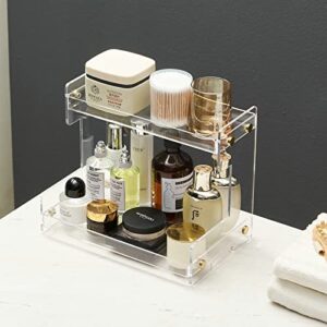 Hiendure Bathroom Counter Organizer 2-Tier Bathroom Organizer Countertop Cosmetics Organizer Vanity Storage Shelf Rack for Bathroom Bedroom Kitchen