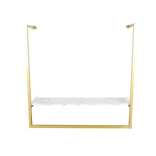 Gold Metal Wall Mounted Clothes Rail Shelf Clothing Store Simple Display Rack Window Ceiling Hanging Garment Racks Ceiling Mount Clothes Storage Hanger for Home Retail Store Use (Gold-U-Shaped+board)