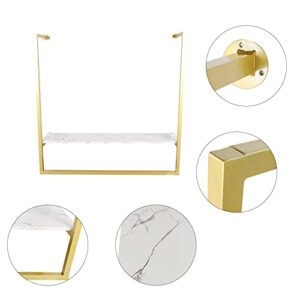 Gold Metal Wall Mounted Clothes Rail Shelf Clothing Store Simple Display Rack Window Ceiling Hanging Garment Racks Ceiling Mount Clothes Storage Hanger for Home Retail Store Use (Gold-U-Shaped+board)