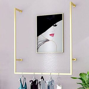 Gold Metal Wall Mounted Clothes Rail Shelf Clothing Store Simple Display Rack Window Ceiling Hanging Garment Racks Ceiling Mount Clothes Storage Hanger for Home Retail Store Use (Gold-U-Shaped+board)