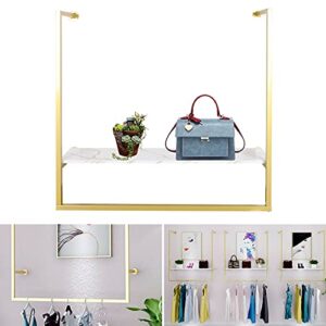 Gold Metal Wall Mounted Clothes Rail Shelf Clothing Store Simple Display Rack Window Ceiling Hanging Garment Racks Ceiling Mount Clothes Storage Hanger for Home Retail Store Use (Gold-U-Shaped+board)