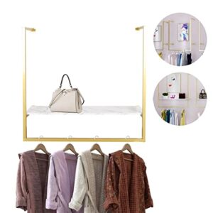 Gold Metal Wall Mounted Clothes Rail Shelf Clothing Store Simple Display Rack Window Ceiling Hanging Garment Racks Ceiling Mount Clothes Storage Hanger for Home Retail Store Use (Gold-U-Shaped+board)