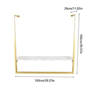 Gold Metal Wall Mounted Clothes Rail Shelf Clothing Store Simple Display Rack Window Ceiling Hanging Garment Racks Ceiling Mount Clothes Storage Hanger for Home Retail Store Use (Gold-U-Shaped+board)