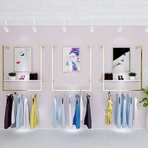 Gold Metal Wall Mounted Clothes Rail Shelf Clothing Store Simple Display Rack Window Ceiling Hanging Garment Racks Ceiling Mount Clothes Storage Hanger for Home Retail Store Use (Gold-U-Shaped+board)