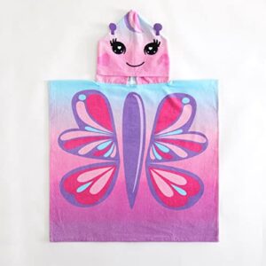 beach house butterfly hooded poncho beach and bath towel for kids, purple