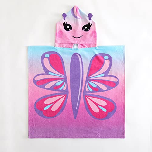 BEACH HOUSE Butterfly Hooded Poncho Beach and Bath Towel for Kids, Purple