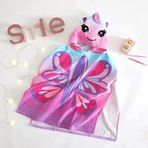 BEACH HOUSE Butterfly Hooded Poncho Beach and Bath Towel for Kids, Purple