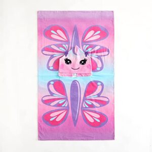 BEACH HOUSE Butterfly Hooded Poncho Beach and Bath Towel for Kids, Purple