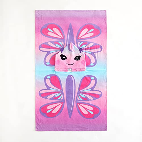 BEACH HOUSE Butterfly Hooded Poncho Beach and Bath Towel for Kids, Purple