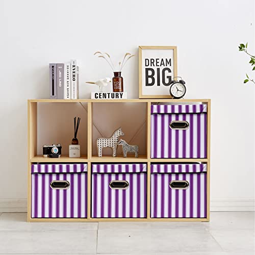 Maverius Storage Boxes with Lids - Large Foldable Fabric Storage Bins, Decorative Storage Boxes for Toy Organizer and Storage Home Living Room Bedroom Closet 17.0x11.8x11.8" 3 Pack (Purple)