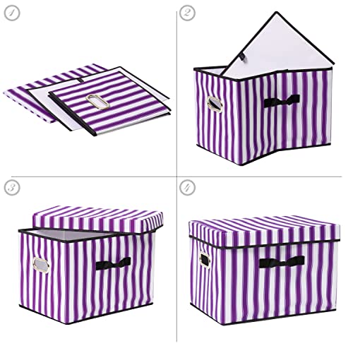 Maverius Storage Boxes with Lids - Large Foldable Fabric Storage Bins, Decorative Storage Boxes for Toy Organizer and Storage Home Living Room Bedroom Closet 17.0x11.8x11.8" 3 Pack (Purple)