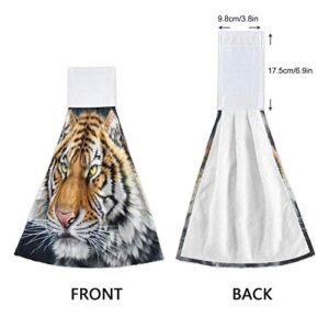 STAYTOP Cool Tiger Art Painting Hand Towels Set of 2, Soft and Fast Absorbent Hanging Towels or Magic Stickers with Hanging Loops for Kitchen, Bathroom 12x17In