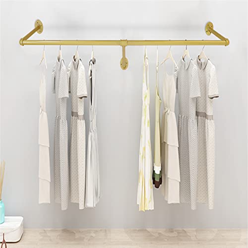 GDAE10 Clothes Rack,Gold Industrial Pipe Wall Mounted Garment Rack Space-Saving Heavy Duty Hanging Clothes Rack Detachable Garment Bar Multi-Purpose Hanging Rod for Closet Storage