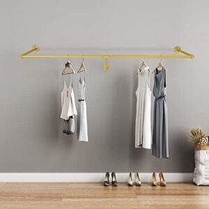 GDAE10 Clothes Rack,Gold Industrial Pipe Wall Mounted Garment Rack Space-Saving Heavy Duty Hanging Clothes Rack Detachable Garment Bar Multi-Purpose Hanging Rod for Closet Storage