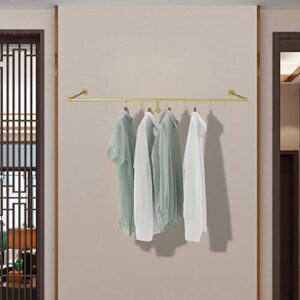 GDAE10 Clothes Rack,Gold Industrial Pipe Wall Mounted Garment Rack Space-Saving Heavy Duty Hanging Clothes Rack Detachable Garment Bar Multi-Purpose Hanging Rod for Closet Storage