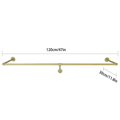 GDAE10 Clothes Rack,Gold Industrial Pipe Wall Mounted Garment Rack Space-Saving Heavy Duty Hanging Clothes Rack Detachable Garment Bar Multi-Purpose Hanging Rod for Closet Storage