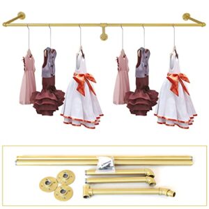 Industrial Pipe Wall Mounted Clothing Rack, Commercial or Residential Wardrobe Clothes Display Rod Retail Wedding Dress Display Rack Closet Storage Clothes Organizer (Gold)