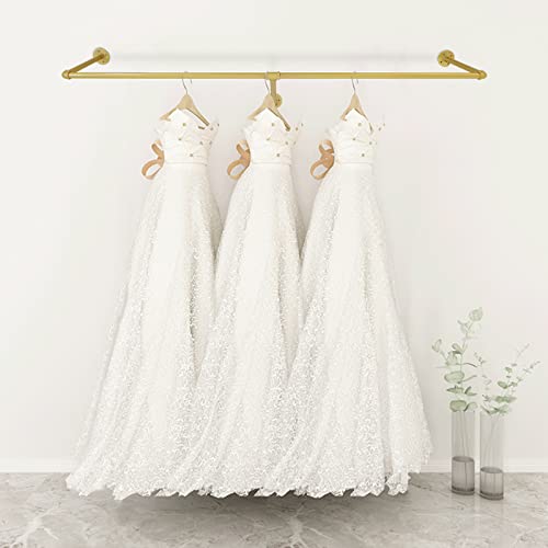Industrial Pipe Wall Mounted Clothing Rack, Commercial or Residential Wardrobe Clothes Display Rod Retail Wedding Dress Display Rack Closet Storage Clothes Organizer (Gold)
