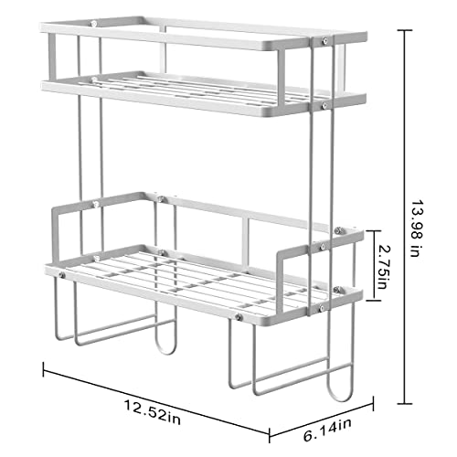 FLOLXNB Over The Toilet Storage Shelf, 2-Tier Bathroom Storage Organizer Upgrade Punch-Free Toliet Storage Shelf, Home Storage Rack with Hooks Shelf,White