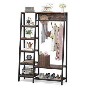 Tribesigns Entryway Hall Tree with 5-Tier Storage Shelves and 4 Hooks, Freestanding Closet Organizer Coat Garment Rack for Hallway Bedroom