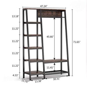 Tribesigns Entryway Hall Tree with 5-Tier Storage Shelves and 4 Hooks, Freestanding Closet Organizer Coat Garment Rack for Hallway Bedroom