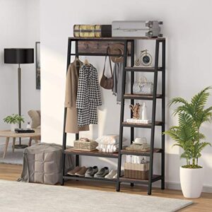 Tribesigns Entryway Hall Tree with 5-Tier Storage Shelves and 4 Hooks, Freestanding Closet Organizer Coat Garment Rack for Hallway Bedroom