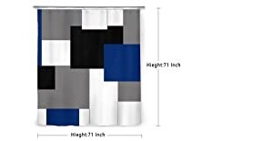 4 Pcs Geometric Blue Shower Curtain Sets with Non-Slip Rugs,Toilet Lid Cover and Bath Mat, Black and Gray Bathroom Decor Set Accessories with Polyester Fabric Durable Shower Curtains